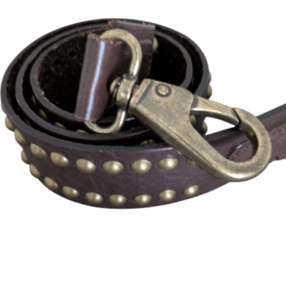 Banana Republic Antique Brass Studded Leather Belt w/ Clip & D-Ring — Dark Brown - Picture 2 of 4
